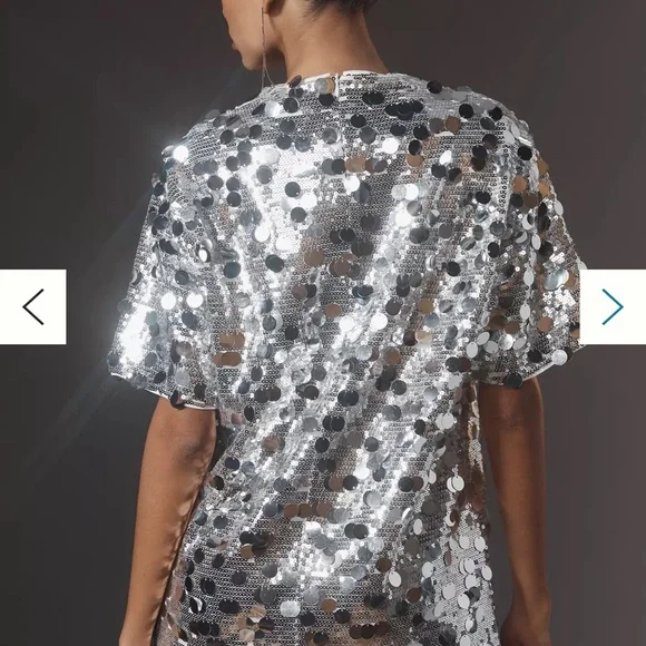 Urban Outfitters Glamorous Silver Sequin Mockneck Mini Dress NWT - Picture 2 of 4